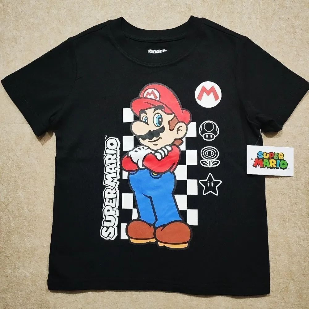 Nintendo Super Mario Black and Red Short Sleeve T-Shirt #G